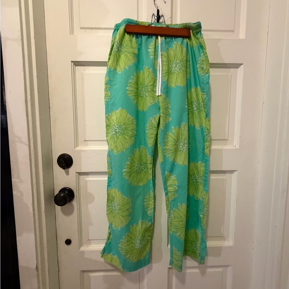GUC Lilly Pulitzer Green Floral Print Drawstring Lounge Pants Sz M